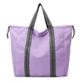 Purple oxford cloth travel tote bag, large capacity casual luggage bag with striped handles. - Taro Purple