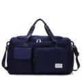 Grande borsa da palestra da viaggio in nylon blu con scomparto scarpe e tasca bagnata. - Blu scuro