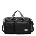 Borsa da viaggio sportiva nera in nylon con scomparto per scarpe e tasche multiple. - Nero