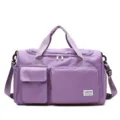 Large capacity purple nylon gym duffel bag with shoe compartment for travel fitness. - Taro Purple
