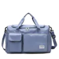 Large capacity oxford cloth travel duffel bag with separate shoe compartment and wet pocket. - Foggy Blue
