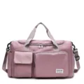 Large capacity nylon travel duffel bag with separate shoe compartment for gym and sports. - Sakura Pink