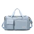 Light blue large capacity nylon sports duffel bag with shoe compartment for travel gym. - Light Blue