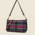 Borsa a baguette rossa a quadri da donna, elegante borsa a spalla con fibbia in metallo. - Blu scuro