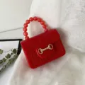 Rote Krokodil-Muster PVC Jelly Handtasche mit Perlenhenkel und Metallschließe Variante. - Rot