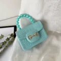 Süßwarenfarbe PVC Jelly Handtasche mit Perlen Griff und stilvollem Krokodilmuster für Damen - Blau