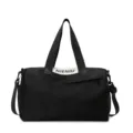Black gym bag for women with separate shoe compartment, Oxford cloth travel sports duffel bag. - Black