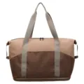 Large capacity gym duffel bag for women, multi-compartment travel sports bag with grid pattern. - Khaki
