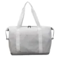Large capacity gym duffel bag with wet dry separation and separate bottom shoe compartment. - Gray