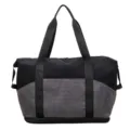Black grid large capacity gym duffel bag for women, waterproof sports travel bag with handles. - Black