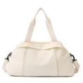 Grande borsa da viaggio sportiva e fitness in tela beige con tracolla per donna - Bianco avorio