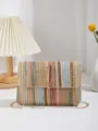 Bunte gewebte Stroh Umhaengetasche mit schicker Metallkette und Quaste fuer Damen Mode. - Khaki