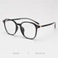 TR90 optical glasses frame detail view, lightweight retro design for men and women - Glossy Black C1