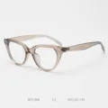 Detailed view of translucent grey cat eye glasses frame, showing smooth temple and fine hinges. - Khaki C2