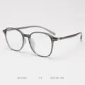 Grey TR90 optical eyeglass frame detail showing lightweight slim design and comfortable bridge. - Transparent Grey C3