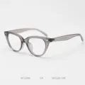 Grey cat-eye optical glasses frame detail shot, showing stylish translucent acetate temple design. - Transparent Grey C4