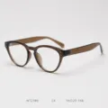 Detailed view of brown TR90 vintage cat-eye eyeglasses frame, stylish and lightweight. - Brown Tea C4