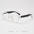 Retro cat-eye TR90 optical glasses frame with white front and black temples detail. - White Frame Black Temples C6