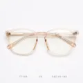Detailed view of clear pink optical glasses frame, trendy retro large frame design for daily wear. - Transparent Tea Pink C6