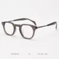 Detailed view of Japanese vintage acetate and titanium optical glasses frame design. - Transparent Grey & Matte Gunmetal C3