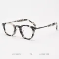 Vintage tortoise acetate optical glasses frame with metal temples, retro clear specs design. - White Tortoiseshell/Matte Gunmetal Grey C4