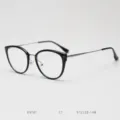 Fashion cat-eye metal frame glasses for men and women, stylish optical clear frame new - Glossy Black Silver C1