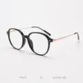Stylish TR90 optical glasses frame with black round rims and rose gold metal temples for daily. - Glossy Black C1
