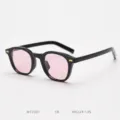 Retro Korean style polarized sunglasses with pink lenses and black frame for fashion wear. - Glossy Black with Pink Lenses (C8)
