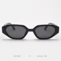Close-up detail of black polygonal narrow sunglasses frame showing sleek design and texture. - Glossy Black Full Gray C1