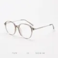 Transparent grey round eyeglasses frame with thin metal temples, lightweight optical frame for daily wear. - Khaki C3