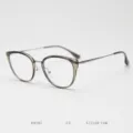 Detailed view of the stylish cat-eye metal rimless eyeglasses frame for daily wear and optical use. - Olive Green Silver C5