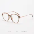 TR90 round optical eyeglasses frame for men and women anti-blue light stylish metal temples - Brown Tea C4