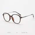Detailed view of the TR90 round prescription eyeglasses frame, stylish tortoise shell design. - Matte Leopard C5