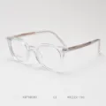 Detailed view of the clear acetate and metal optical eyeglasses frame, lightweight retro style. - Transparent White C2