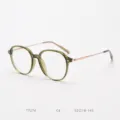 Classic round TR90 eyeglasses frame with slim rose gold metal temples, stylish and lightweight. - Olive Green C6