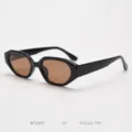 Lunettes de soleil polygonales etroites polarisees tendance pour hommes et femmes chic. - Noir brillant avec verres thé C5