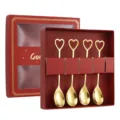Gold heart-shaped stainless steel coffee spoon set with red gift box for kitchen and gifts - Heart Coffee Spoon / 4-Piece Red Box Set / Gold