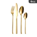 Set posate in acciaio inossidabile dorato 4pz coltello forchetta cucchiaio cucina moderna - Four-Piece Set / Confezione in sacchetto autoadesivo / Oro