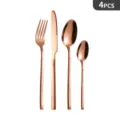 Set di posate in acciaio inossidabile oro rosa, servizio da tavola di 4 pezzi elegante. - Four-Piece Set / Confezione in sacchetto autoadesivo / Oro rosa