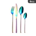 Set di posate in acciaio inossidabile arcobaleno 4 pezzi, elegante variante moderna. - Four-Piece Set / Confezione in sacchetto autoadesivo / Aurora boreale