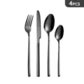 Set posate nero in acciaio inossidabile da 4 pezzi, forchetta coltello cucchiaio. - Set da 4 pezzi / Confezione in sacchetto autoadesivo / Nero