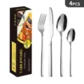 Set posate in acciaio inox da 4 pezzi coltello forchetta cucchiaio cucina tavolo confezione - Set da 4 pezzi / Scatola a Colori / Colore naturale