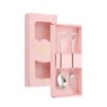 Stainless steel heart-shaped spoon and fork gift set with a pink box for coffee and fruit. - Heart Spoon and Fork Set / 2-Piece Pink Box Set / Silver