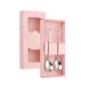 Stainless steel heart coffee spoon set with pink gift box for creative kitchen gifts. - Heart Coffee Spoon / 2-Piece Pink Box Set / Silver