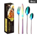 Set di posate da 4 pezzi in acciaio inossidabile arcobaleno, forchetta, coltello e cucchiaio. - Set da 4 pezzi / Scatola a Colori / Aurora boreale