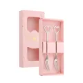 Heart-shaped stainless steel fruit forks gift set in pink box for dessert and coffee. - Heart Fruit Fork / 2-Piece Pink Box Set / Silver