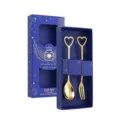 Gold stainless steel heart shaped spoon and fork gift set creative cutlery box set - Heart Spoon and Fork Set / 2-Piece Blue Box Set / Gold