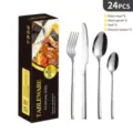 Set di posate da 24 pezzi in acciaio inossidabile con coltelli, forchette e cucchiai per cucina. - Set da 24 pezzi / Scatola a Colori / Colore naturale