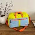 Color-blocked large capacity travel duffel bag, yellow blue orange portable luggage bag for sports. - Light Blue