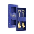 Stainless steel heart shaped coffee spoon gift set with elegant blue box for kitchen use - Heart Coffee Spoon / 2-Piece Blue Box Set / Gold
